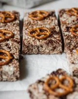 Brown Butter Rice Krispie Treats With Dark Chocolate & Pretzels