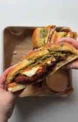 Garlic Knot Vodka Parmesan Chicken Sandwich