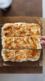 Cinnamon Roll Banana Bread Cake with Caramel Sauce