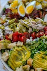 California Cobb Salad with Bacon Croutons and Basil Vinaigrette