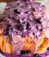 Brown Butter Blueberry Fritter Loaf with Vanilla Bean Glaze