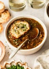 French Shallot Soup with Gruyère Croutons