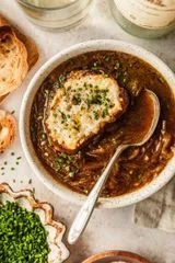 French Shallot Soup with Gruyère Croutons