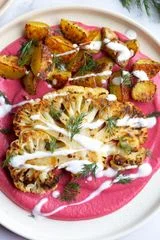 Cauliflower Steaks with Beet Bean Puree