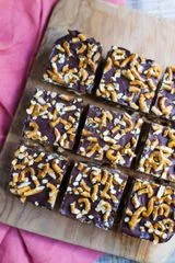 Almond Butter & Dark Chocolate Pretzel Bars