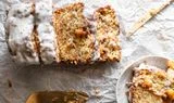 Brown Butter Peach Fritter Cake With Vanilla Glaze