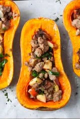 Whole30 Sausage Apple Stuffed Butternut Squash