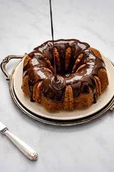 Roasted Banana Bundt Cake with Chocolate Glaze