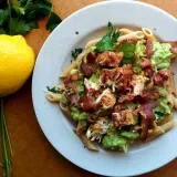 Avocado Cream Pasta with Chicken and Bacon