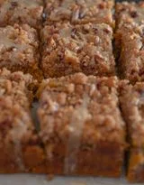Pumpkin Pecan Coffee Cake with Brown Butter Streusel and Maple Icing