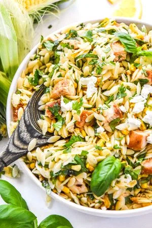 Lemony Chicken and Corn Orzo Salad