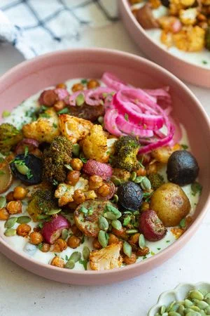 Roasted Veggie Tzatziki Bowls