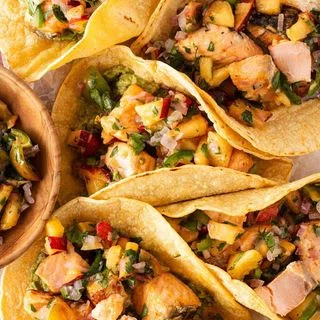 Bang Bang Salmon Tacos With Peach Salsa