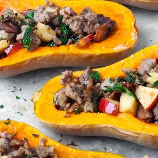 Whole30 Sausage Apple Stuffed Butternut Squash