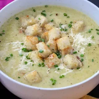 Creamy Zucchini Soup with Parmesan Croutons
