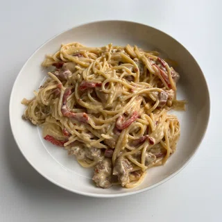 Crazy Alfredo Pasta with Chicken, Soppressata & Italian Sausage