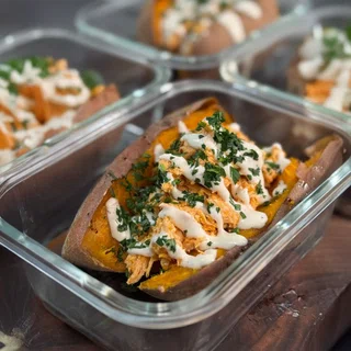 Buffalo Chicken Stuffed Sweet Potatoes