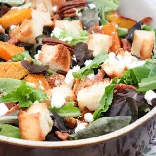 Roasted Butternut Squash Salad with Shallot Dressing and Bacon