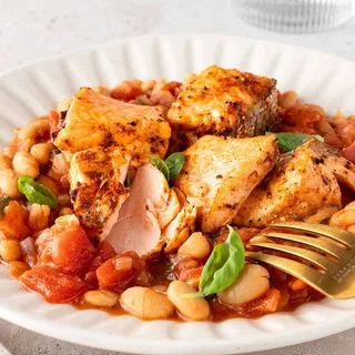 Tuscan Style White Beans with Salmon