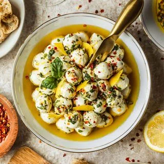 Marinated Mozzarella Balls with Basil & Lemon