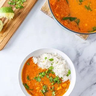 Red Curry Lentils with Sweet Potatoes and Spinach