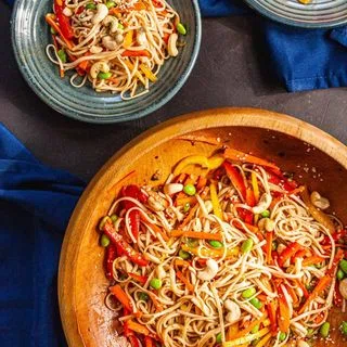 Spicy Udon Noodle Salad with Edamame and Cashews