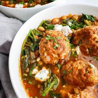 Chickpea and Spinach Stew with Turkey Meatballs