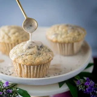 Vegan Lemon Poppy Seed Muffins With Lavender Glaze