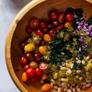 Kale and White Bean Salad with Pesto Dressing