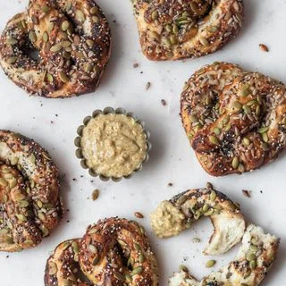 Seedy Soft Pretzels + Bleu Cheese Mustard