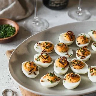 Spicy Deviled Eggs With Crispy Shallots