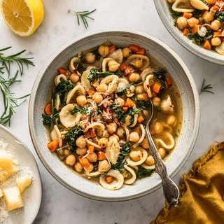 Lemony Chickpea Soup With Parmesan & Pasta