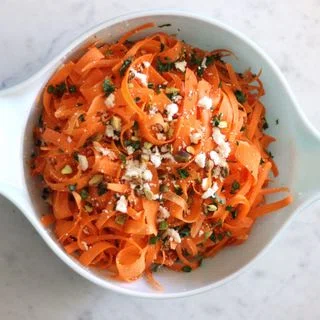 Carrot Salad With Pistachios + Queso Fresco + Shallot Dressing
