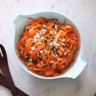 Carrot Salad With Pistachios + Queso Fresco + Shallot Dressing
