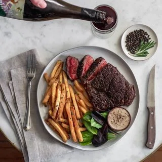 Reverse Seared Chuck Steak + Brandy Peppercorn Sauce