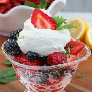 Berries and Cream with Mint and Honey Lemon Syrup