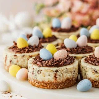 Mini Easter Egg Cheesecakes with Chocolate Ganache