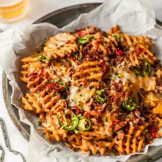 Cheesy Loaded Waffle Fries with Bacon