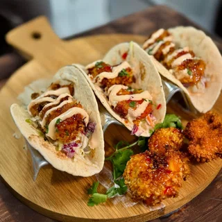 High Protein Bang Bang Shrimp Tacos