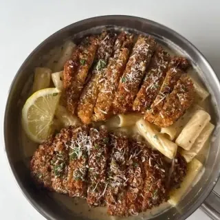 Lemon Garlic Parmesan Pasta with Crispy Chicken