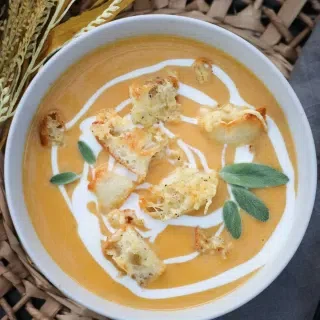 Butternut Squash Soup with Sage and Croutons