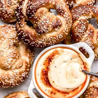 Salted Soft Pretzels with Cheese Dip