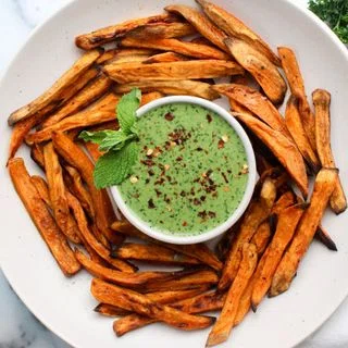 Baked Sweet Potato Fries with Green Goddess Dip