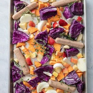 Sheet Pan Sausage with Cabbage and Apples