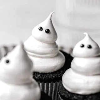 Chocolate Caramel Cupcakes with Meringue Ghosts