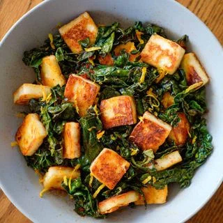 Sautéed Kale with Pan Fried Paneer