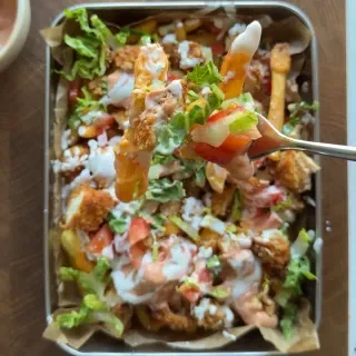Crispy Chicken Burger Bowl with Loaded Fries
