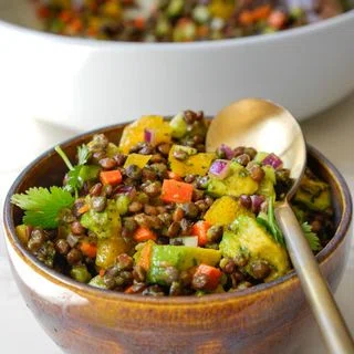 Easy Cold Lentil Salad with Cilantro Curry Vinaigrette