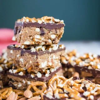 Almond Butter & Dark Chocolate Pretzel Bars