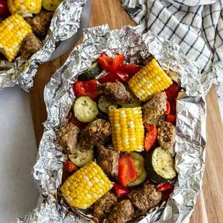 Foil Pack Vegan Sausage & Vegetables